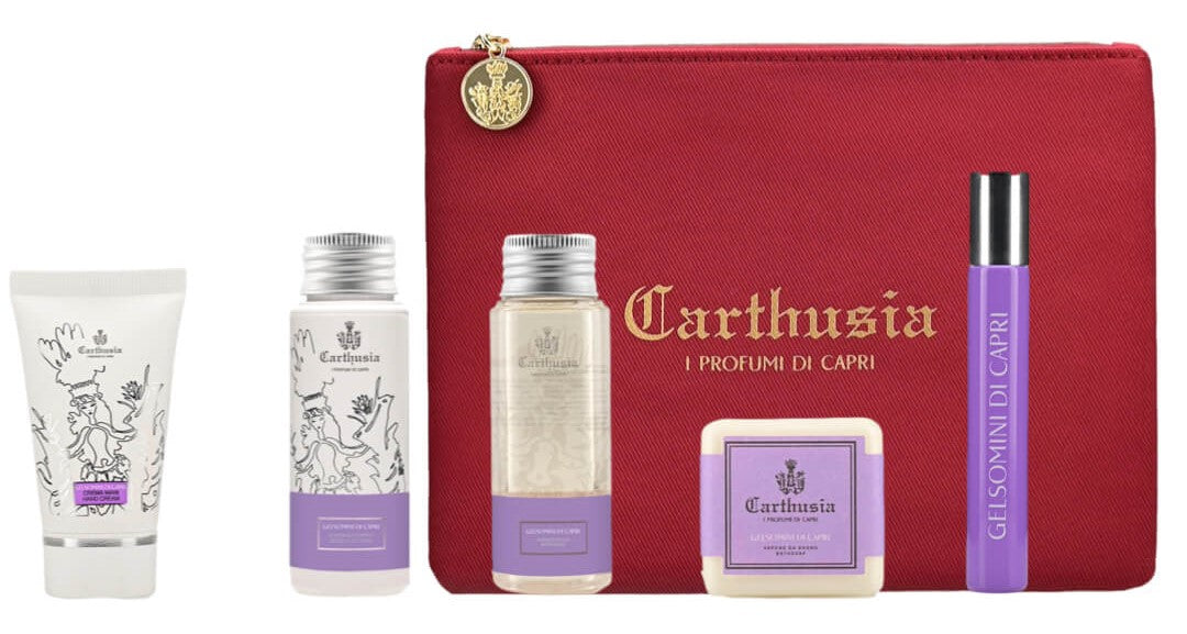 Carthusia Travel Set Gelsomini di Capri 5 Prodotti con Pochette Edizione 2023 | RossoLacca